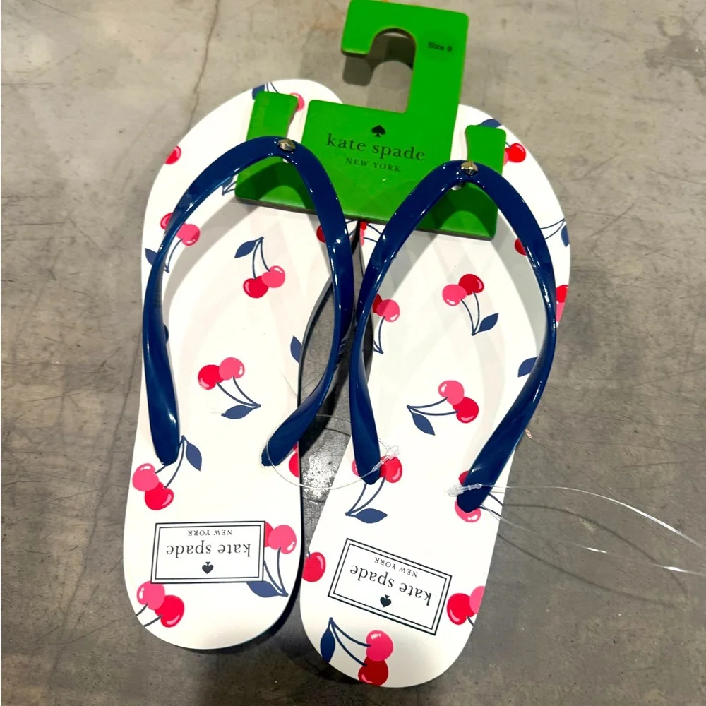 Super stylish ♠️Kate Spade Cherry Pattern Sandles 🍒with Blue Straps- zoom in: